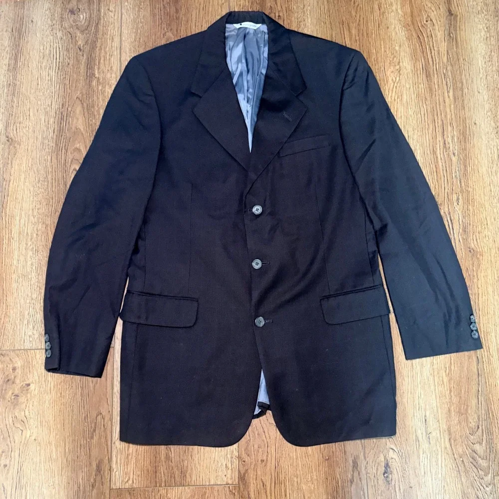 Aquascutum London Regent 100 Brown Blue Windowpane USA Sport Coat Blazer 44R